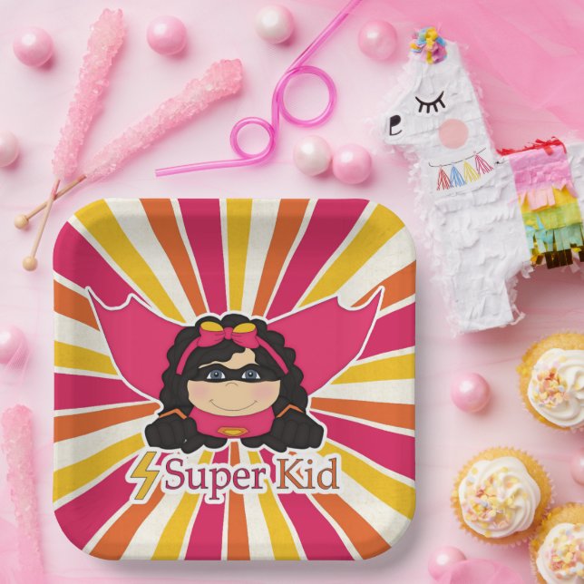 Super Kid Girl's Superhero Themed Party Paper Plate (Party)