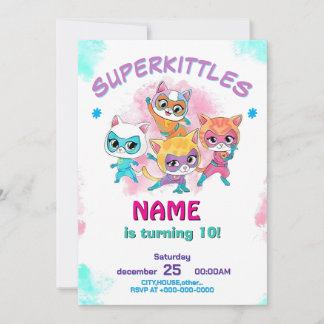 Super Kitties Birthday Invitation Template: Girl