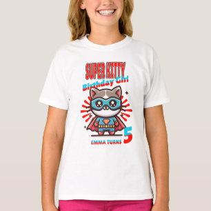 Super Kitty Birthday Girl T-Shirt (Editable)