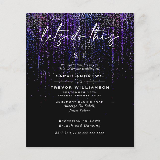 Super Low Budget Wedding Edgy Purple Glitter Flyer (Front)