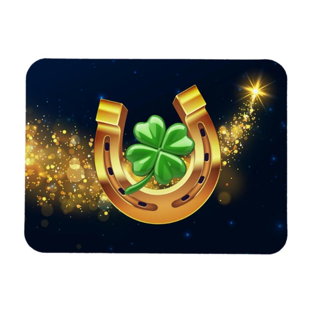Super lucky horseshoe 4 leaf clover shooting star magnet (Horizontal)