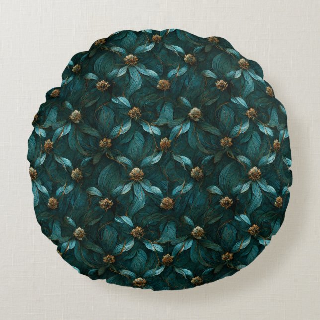 Super Luxe Teal & Gold  Round Cushion (Front)