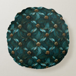 Super Luxe Teal & Gold Round Cushion