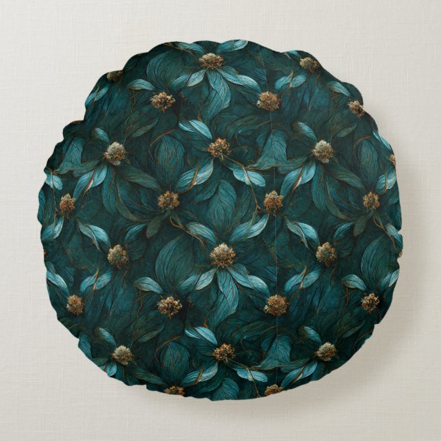 Super Luxe Teal & Gold  Round Cushion (Front)
