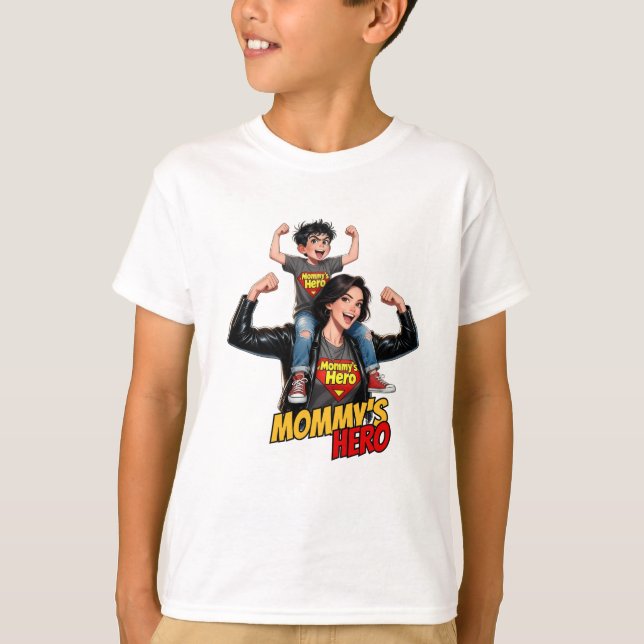 Super Mom & Daughter Cartoon Illustration T-Shirt (Front)