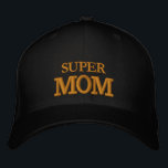 SUPER MOM embroidered baseball cap gold / black<br><div class="desc">Embroidered Hats: Classic golden / black fashion baseball cap with text "SUPER MOM" for the best moms in the world,  mothers day,  grandma birthday / family hats</div>