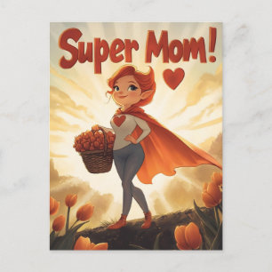 Super Mom Illustration Holiday Postcard