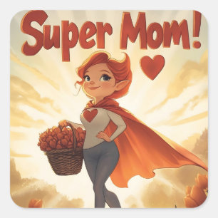 Super Mom Illustration Square Sticker