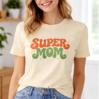 SUPER MOM Playful Retro Groovy Typography T-Shirt