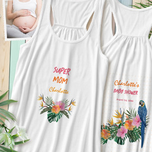 SUPER MOM Tropical Parrot Back Print Baby Shower Singlet
