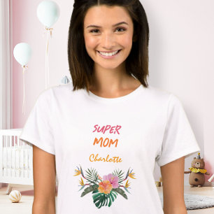 SUPER MOM Tropical Parrot Watercolor Baby Shower T-Shirt