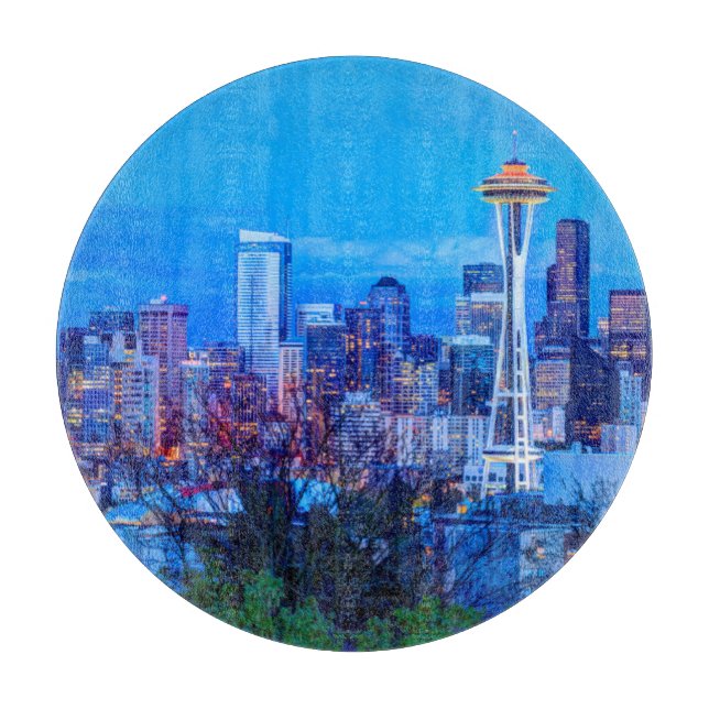 Super Moon rising near Seattle skyline Cutting Board (Front)
