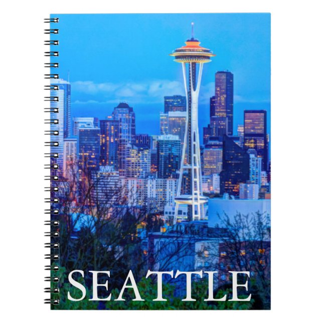 Super Moon rising near Seattle skyline Notebook (Front)