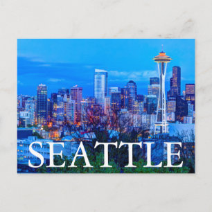 Super Moon rising near Seattle skyline Postcard