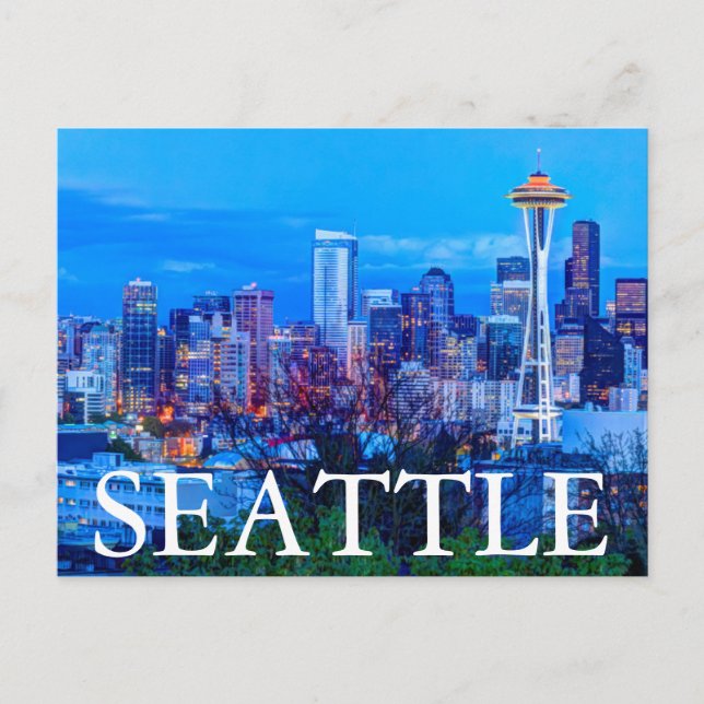 Super Moon rising near Seattle skyline Postcard (Front)