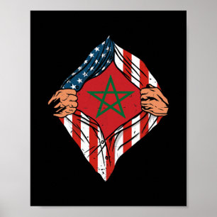 Super Moroccan Heritage Morocco Roots USA Flag Poster