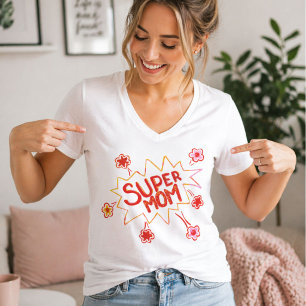 Super Mum Flower Comic Bubble Drawing Mother  T-Shirt