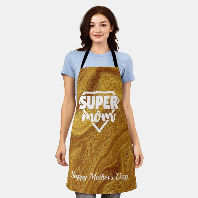 Super Mum Gold Foil happy mothers day Apron (Worn)