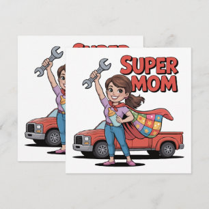 Super Mum Hero Cartoon Mother's Day Gift Invitation