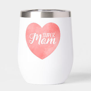 Super mum in pink watercolor heart, mother's day
