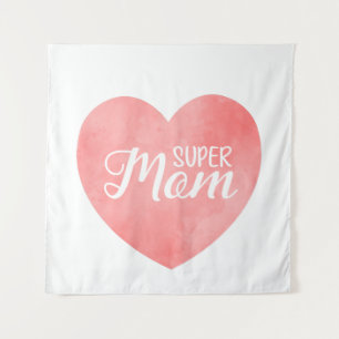 Super mum in pink watercolor heart, mother's day  tapestry