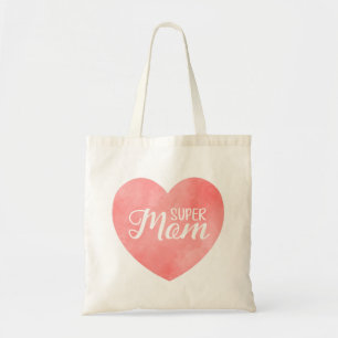 Super mum in pink watercolor heart, mother's day tote bag