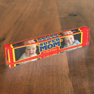 Super Mum kids name and photo desk plaque Nameplate
