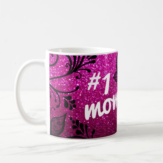 Super Mum Mothers Day Flowers Butterfly Glitter    Coffee Mug (Left)