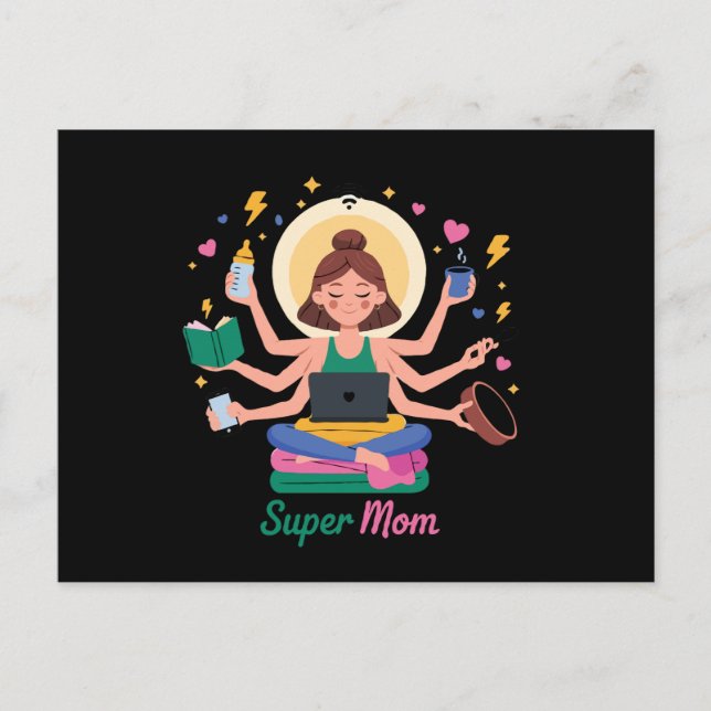 Super Mum Multitasking Mother’s Day Graphic Postcard (Front)