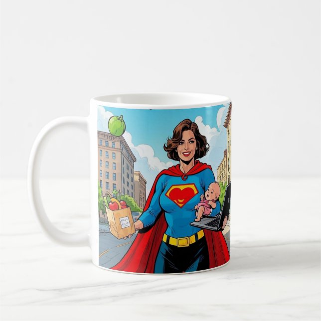 “Super Mum” Retro comic-book style Coffee Mug (Left)