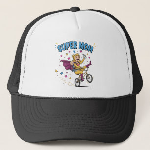 Super Mum Superhero Riding Bike with Baby Gift Trucker Hat