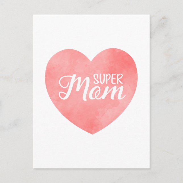 Super Mum text in pink heart, mother's day design Postcard (Front)