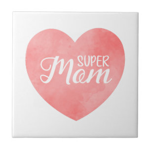 Super Mum text in pink painted heart Tile