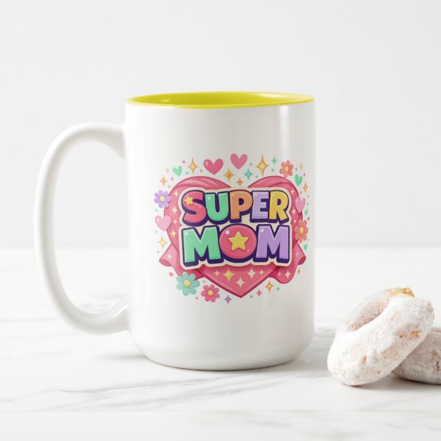 ** Super Mum Two-Tone Coffee Mug (With Donut)