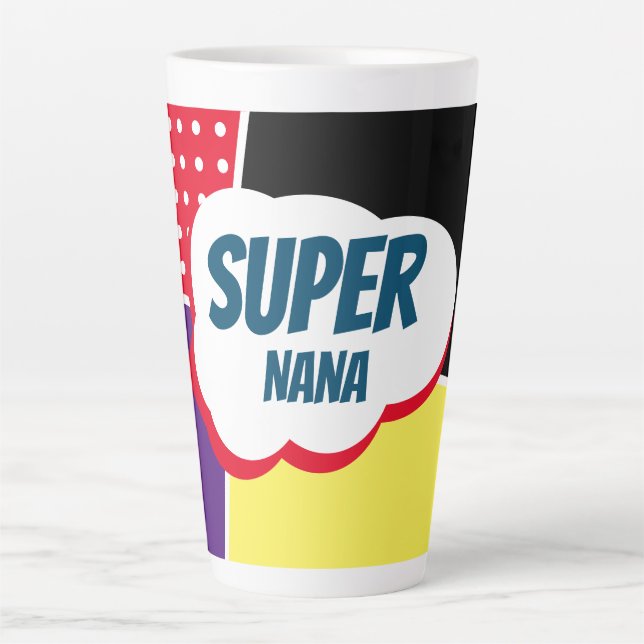 Super Nana Comic Cartoon with Purple and Yellow Latte Mug (Front)