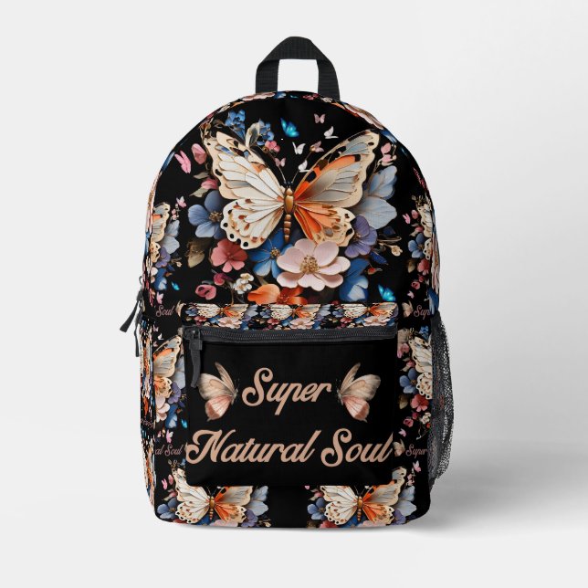 Super Natural Soul: Butterfly Garden Art Printed Backpack (Front)