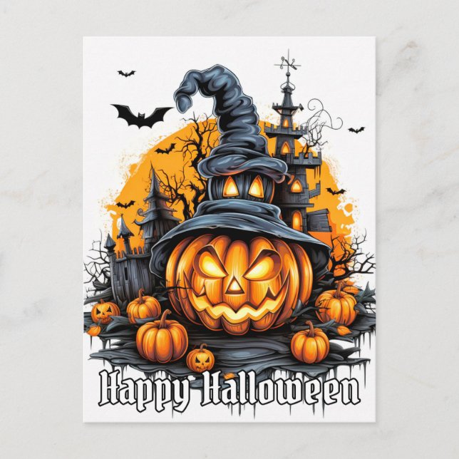 Super Nefarious Happy Halloween Pumpkin Postcard (Front)