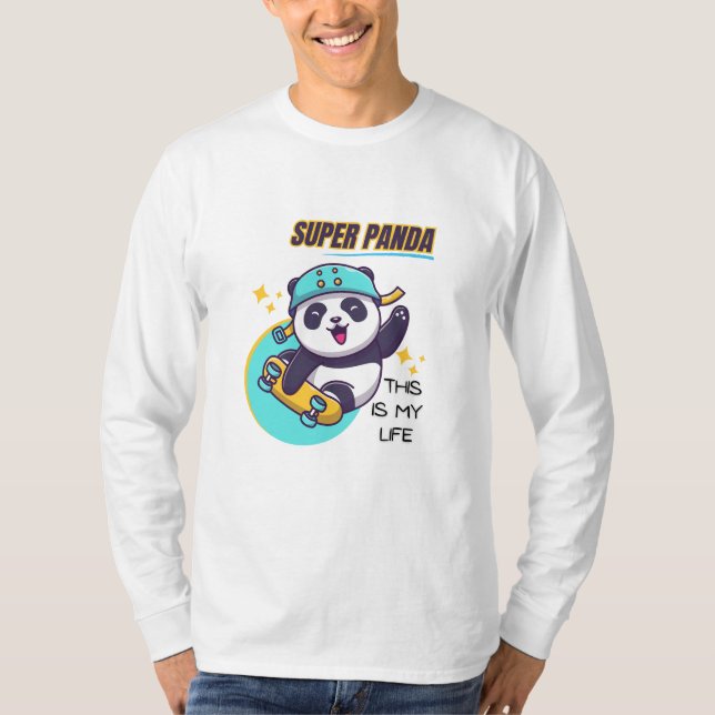 Super Panda Skateboarding Long Sleeve T-Shirt (Front)