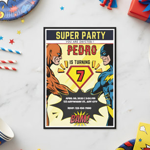 Super Party Kids 7th Birthday Superhero Kids Invit Invitation