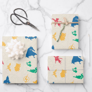 Super-Pets & Justice League Silhouette Pattern Wrapping Paper Sheet