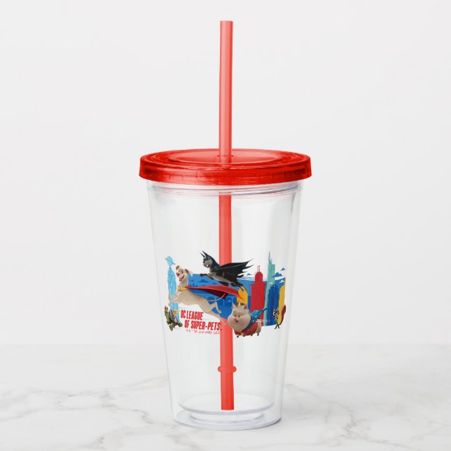 Super-Pets Patrolling Metropolis Acrylic Tumbler (Front)