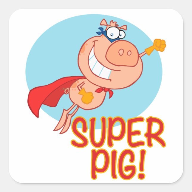 super pig superhero pig flying square sticker (Front)