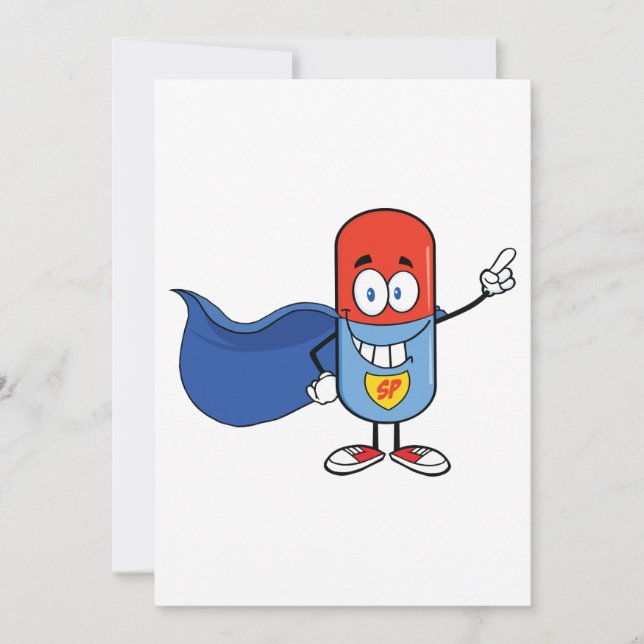 Super Pill Cartoon Hero Character Invitation (Front)
