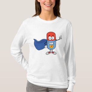 Super Pill Cartoon Hero Character T-Shirt