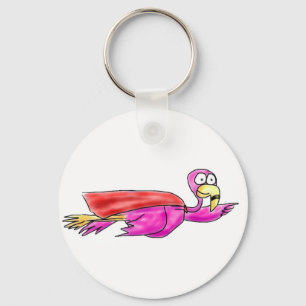 Super Pink Flamingo Fyling Cape Whimsical Art Key Ring