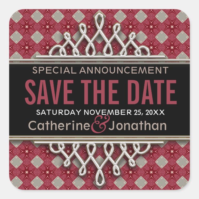 Super Pinky Gold Diamonds Save the Date Sticker (Front)