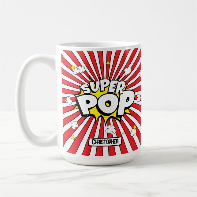 SUPER POP! Fun Dad Humour Popcorn Coffee Mug (Left)