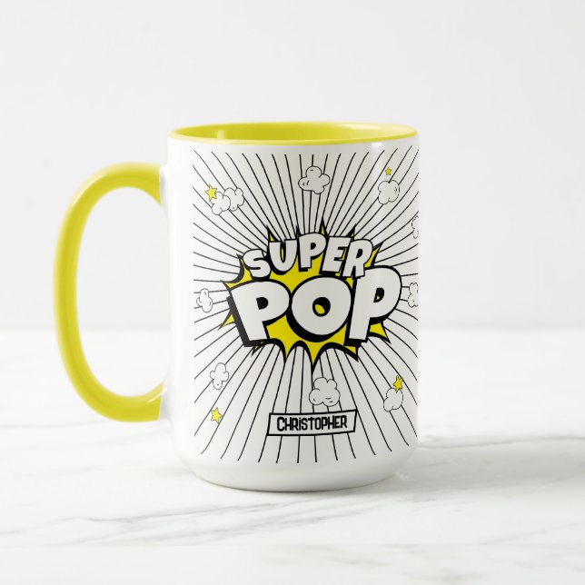 SUPER POP! Fun Superhero Personalised Pun  Mug (Left)