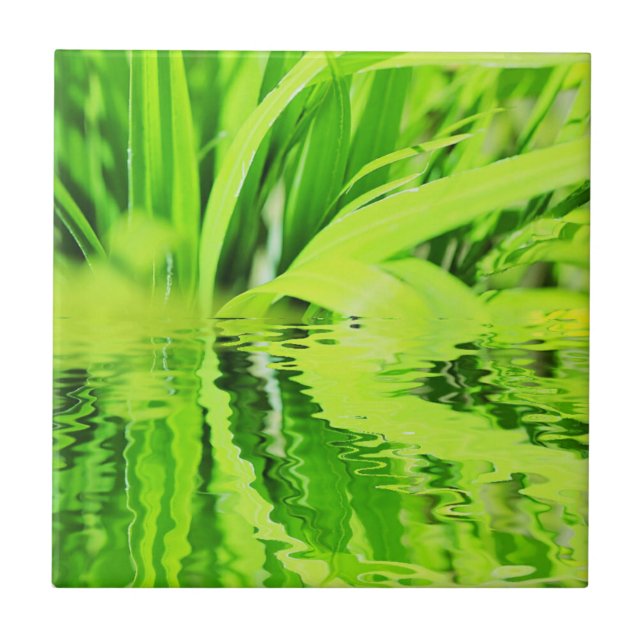 Super Positive Bright Green Grass Reflection Tile (Front)