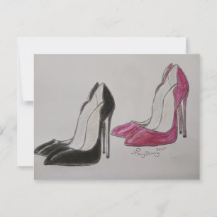 super red and black high heel shoes postcard
